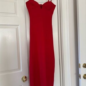 Zara Red Strapless Bodycon Midi Dress